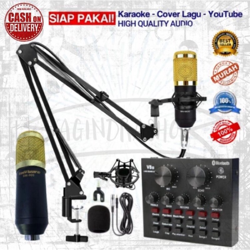 Paket Hemat Rekaman Karaoke Smule Cover Lagu Live Streaming Mic Condenser BM800 Fullset