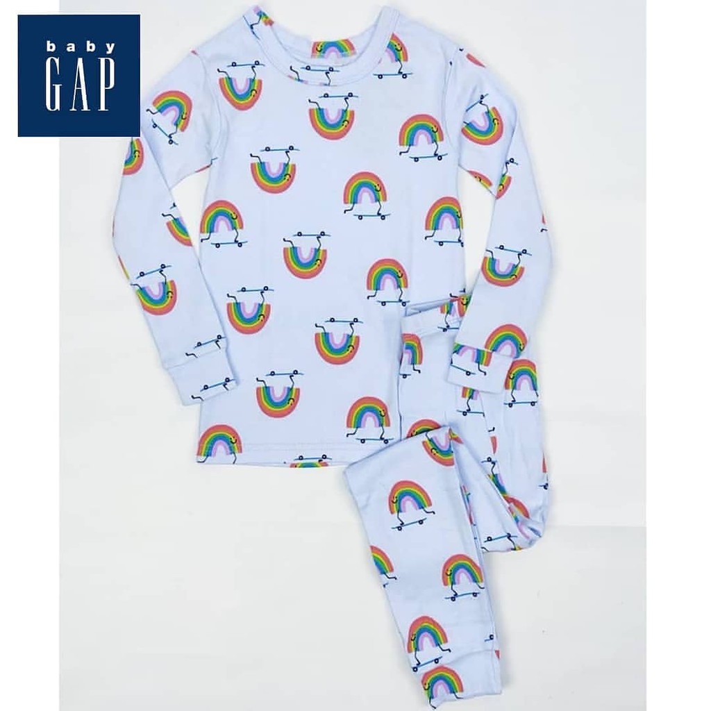 Setelan Baju Tidur Baby Gap Long Sleeve Rainbow Blue Setelan Baju Tidur Baby Gap Long Sleeve Rainbow Blue