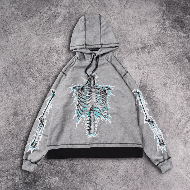 [N00886] Jaket Hoodie Distro CROP Motif BLUE SKELETON PROMO BESAR MEXADA