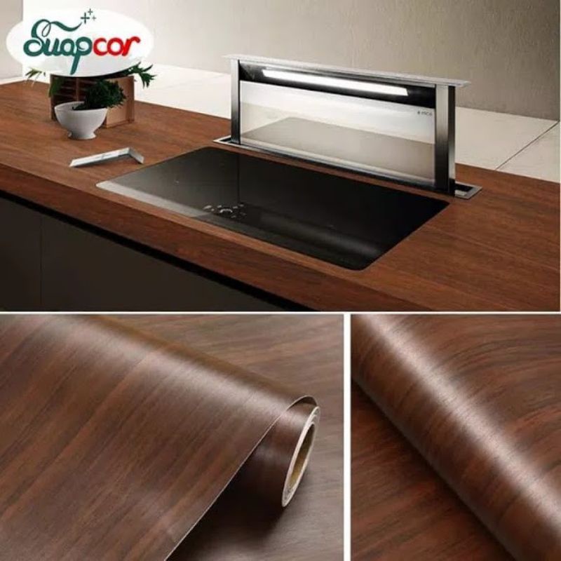 Wallpaper dinding stiker lemari meja pintu kulkas dll motif kayu triple plitur coklat tua