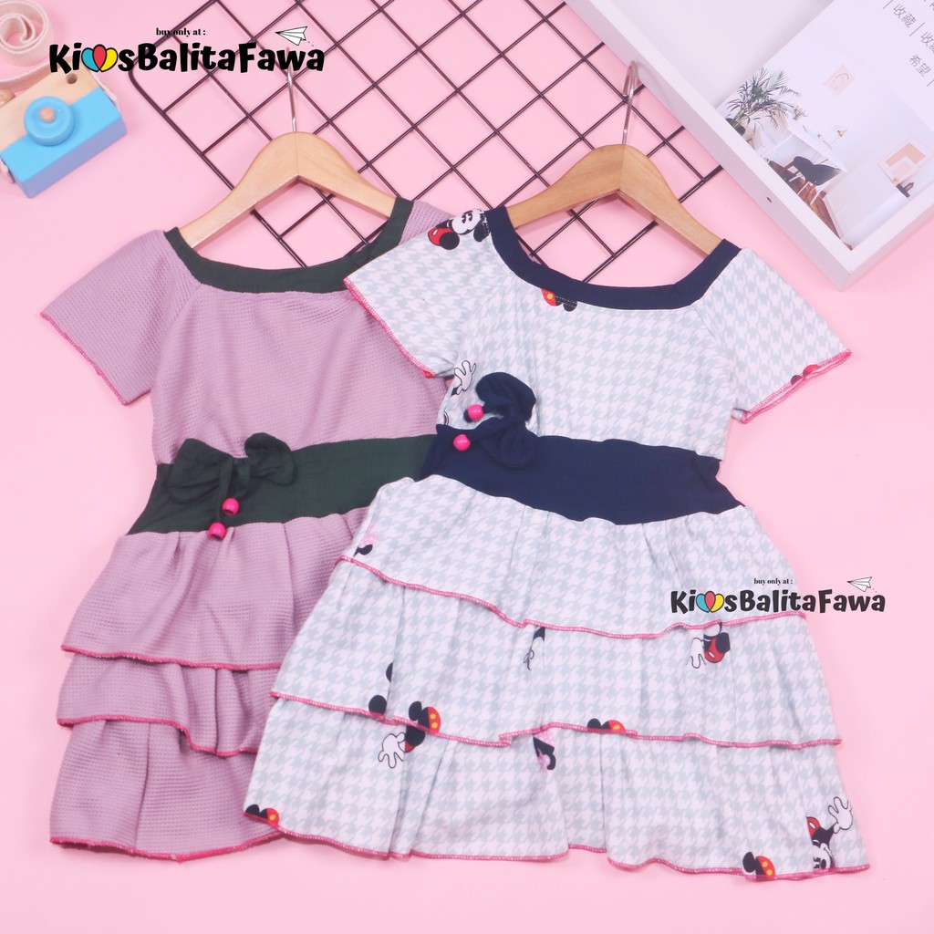 Dress Nayla uk 4-5 Tahun / Dres Pesta Baju Polos Anak Perempuan Motif Polos Garis Batik Lucu Murah