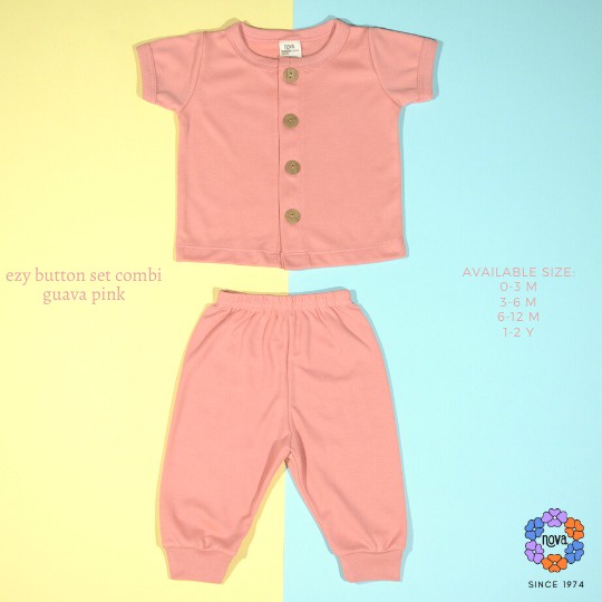 Nova Baby Ezy Button Set Combi Setelan Pendek Panjang Kancing Tengah Polos Bayi 0 - 2 Tahun