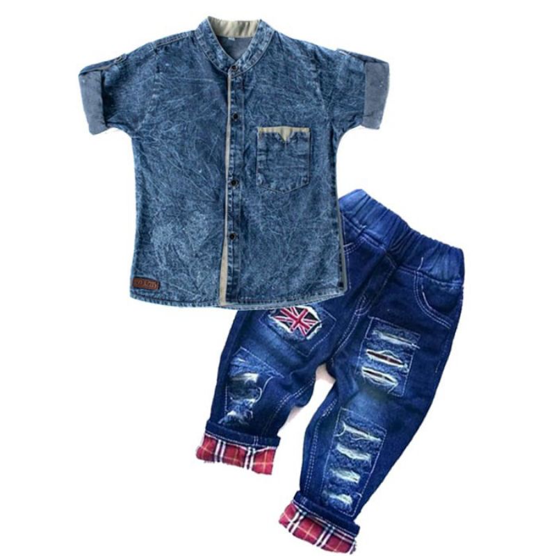 SETELAN ANAK LAKI LAKI SETELAN KEMEJA JEANS ANAK COWOK SET KEMEJA ANAK LAKI LAKI / SET KEMEJA JEANS