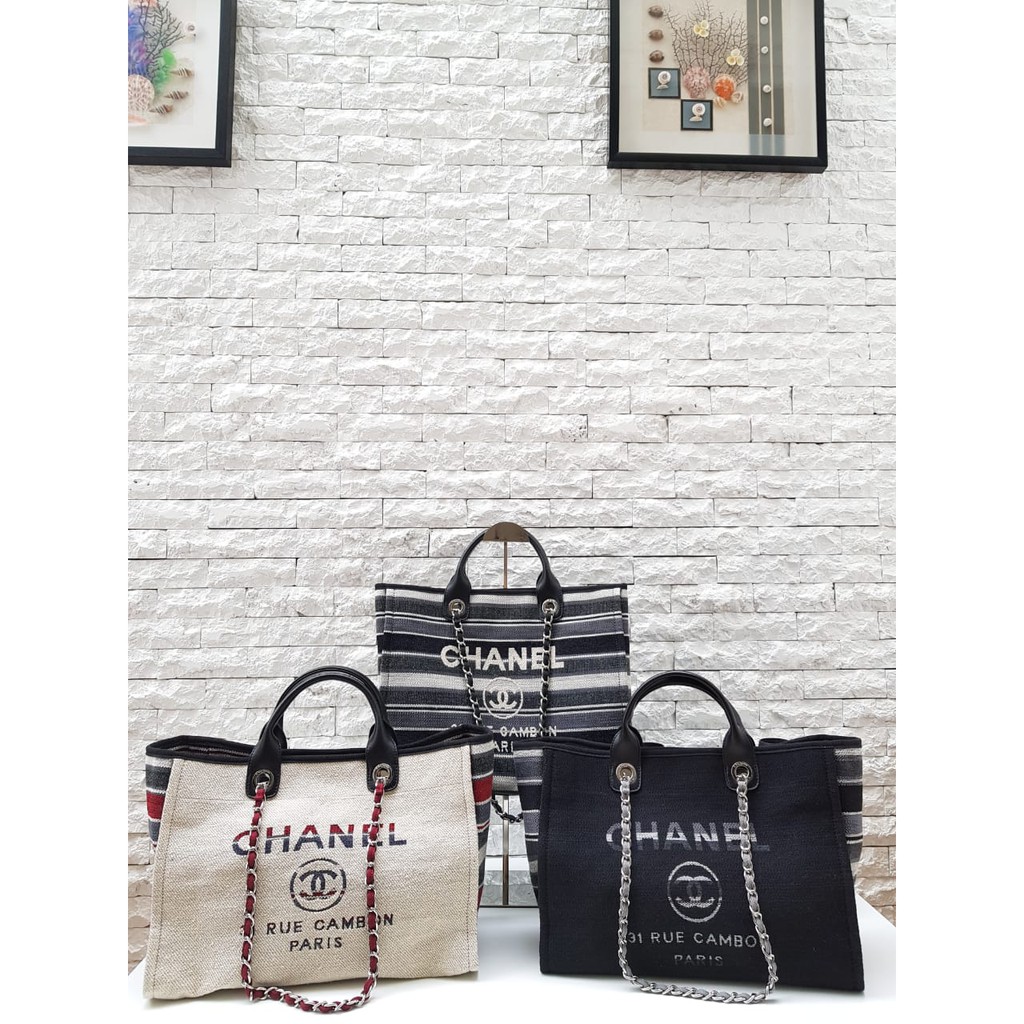 NEW 13 - FASHION WANITA CH  SHOPPING BAG STRIPE