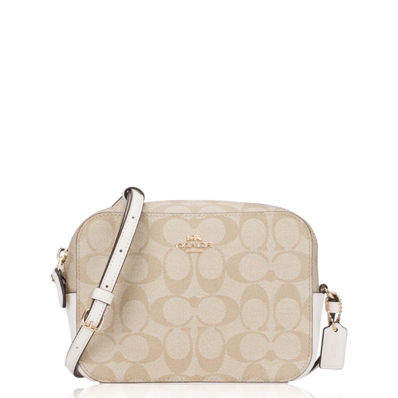 [ORIGINAL 100%] Coach F91677 Signature Mini Camera Bag Light Khaki Chalk/Coach Sling Bag Small Size