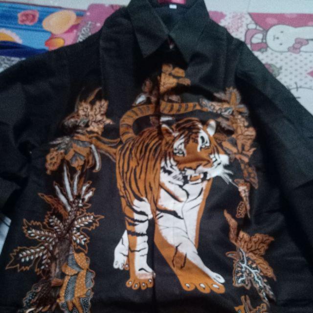 Kemeja Batik Pria Harimau Sumatera Batik Original Rajasakti Katun Cabut Sragenan