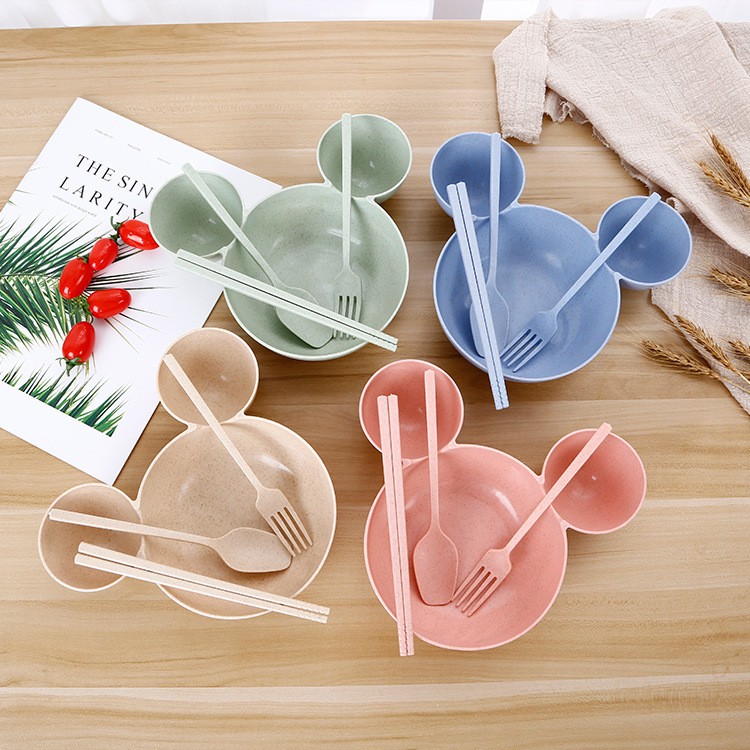 Mangkok Set Serbaguna Karakter 4in1 Bahan Jerami LS112 / MS4 Mangkok Makan Set 4pcs Wheat Straw Bowl