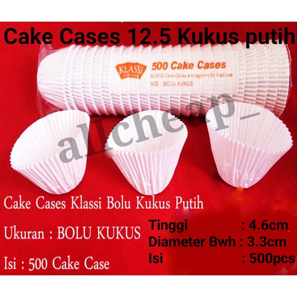 500pc CUP CAKE CASES CETAKAN KUE KERING POLOS PAPER KLASSI KUKUS PUTIH