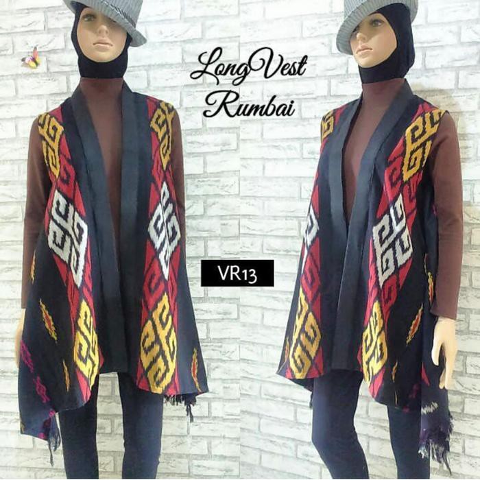 Terlaku Tenun Long Vest Rumbai Ethnic Cardigan Batik Etnik Cardi Outer Outwear