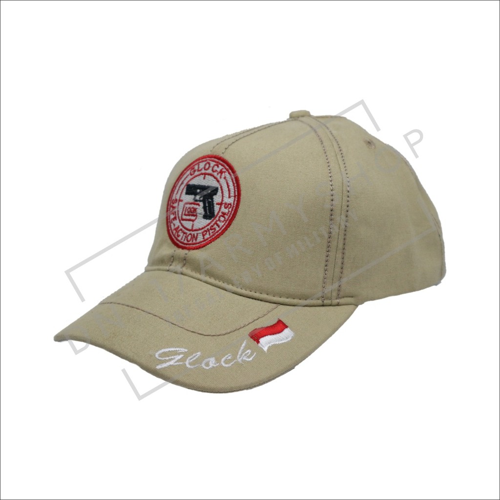 Topi Logo Glock Kanvas Hitam, Krem