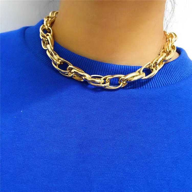 Kalung Rantai Klavikula Pendek Tebal Model Double Ring Interlocking