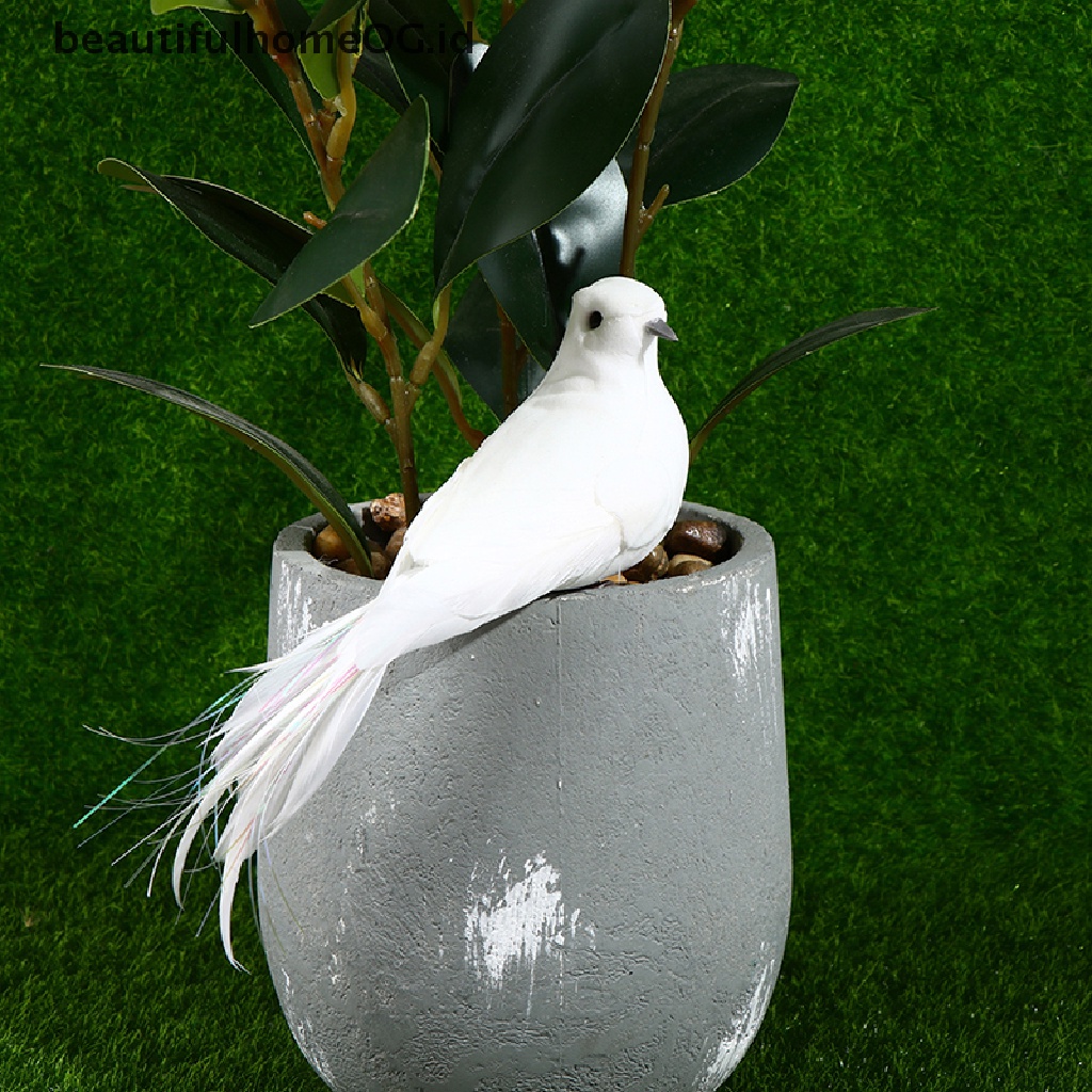 2 Pcs Burung Merpati Buatan Bahan Busa Bulu Warna Putih Untuk Dekorasi Rumah