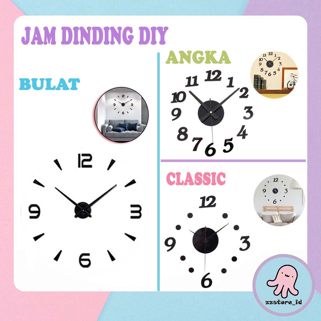 Jam Dinding Tempel DIY analog 3D Giant Modern Clock / Jam Dinding Rumah Stiker Tempel Aesthetic