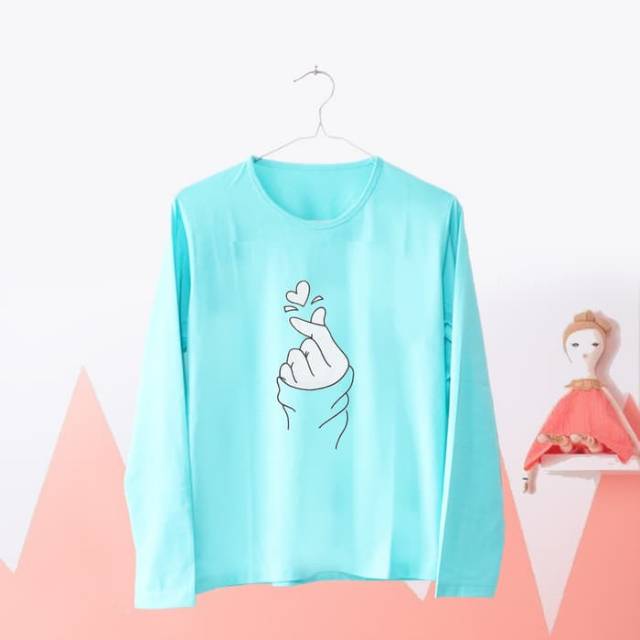 Kaos Wanita Lengan Panjang Sarang Warna Tosca