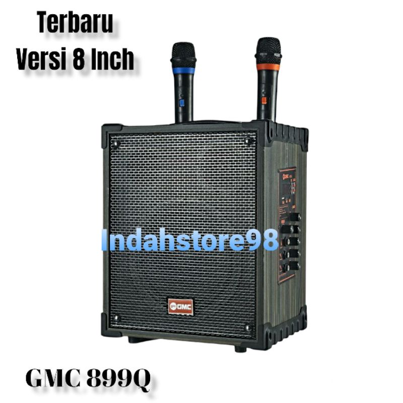 Speaker Portable 8 Inch GMC 899Q Bluetooth Karaoke Guitar Xbass 2 Mic Wireless UHF Original # DAT