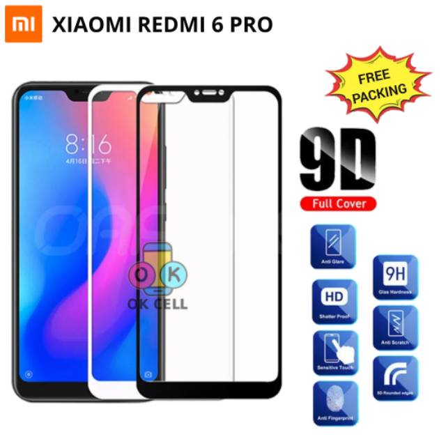 TG Redmi 6 Pro Tempered Glass 9D Full Cover Screen Protector-TG Anti Gores Layar Xiaomi Redmi 6pro