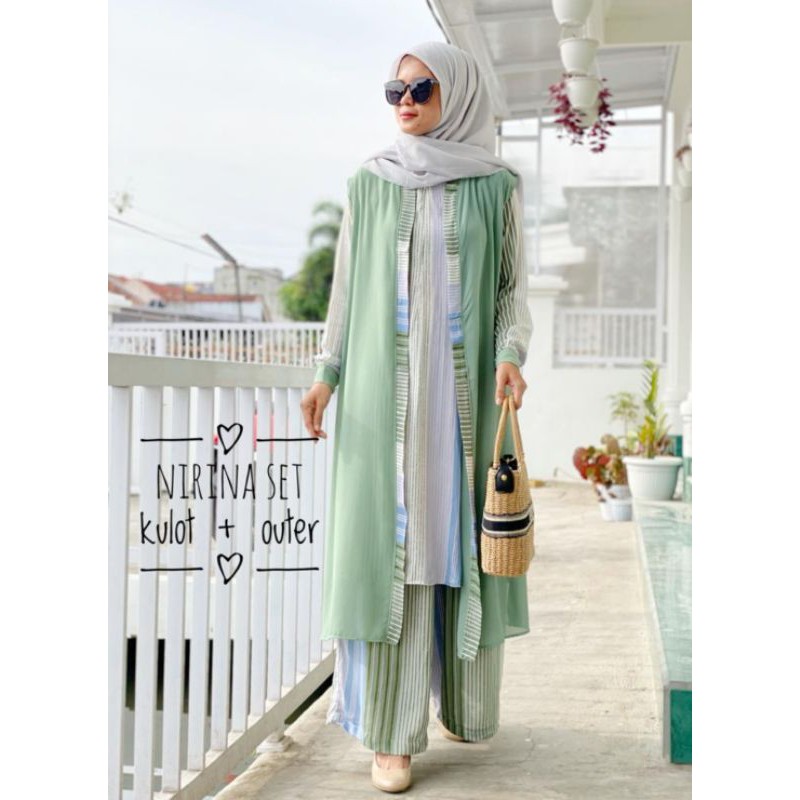 setelan kulot dan outer katun armany nirina set 3 in 1 busu zipper outer babydoll armany