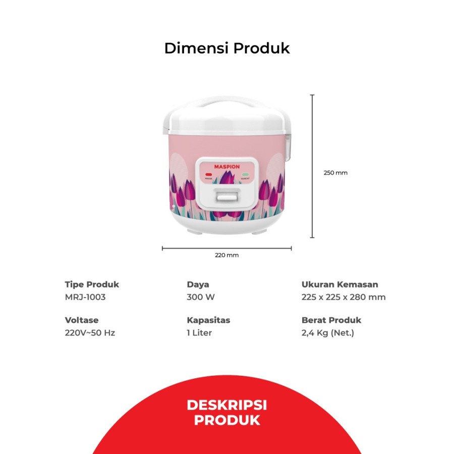 MASPION MAGIC COM RICE COOKER MRJ-1003 (1L) / Penanak Nasi MRJ1003