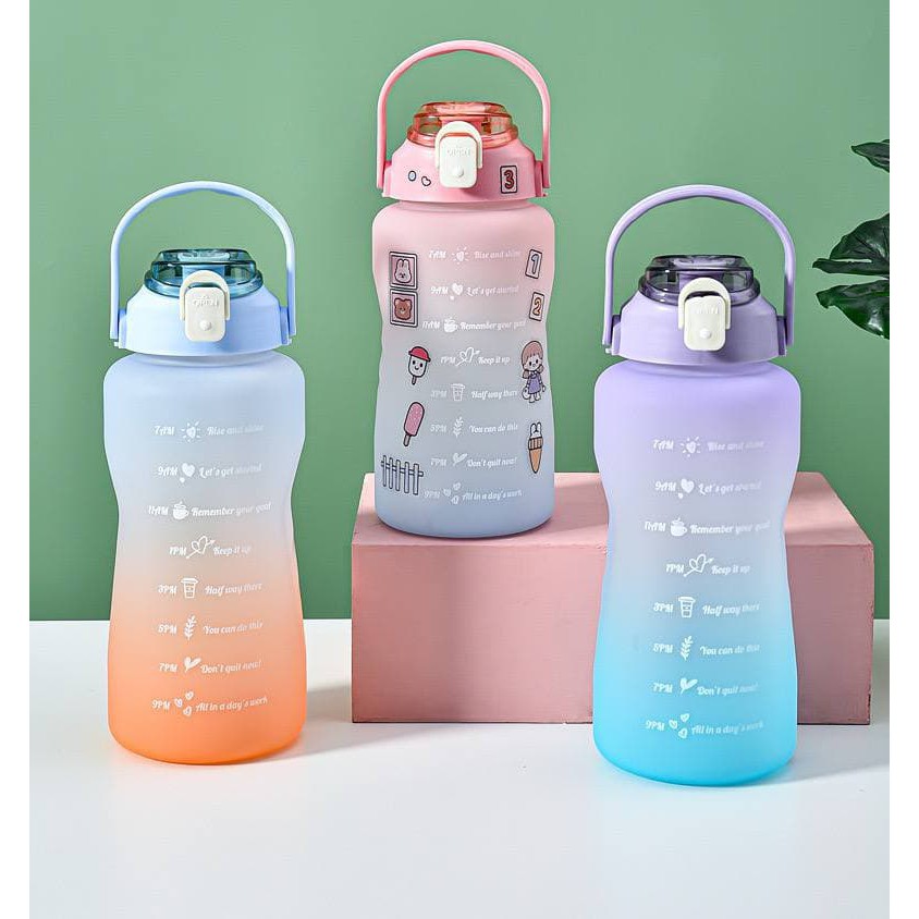 ASK - Botol Air Minum Gradasi BT06 / Botol Kekinian Rainbow Free Stiker Ukuran 2 Liter Food Grade Bpa Free Bahan Tebal P9225-2 DOFF Tutup Clip On-Flop Pengunci Mulut Lebar Cocok Untuk Olahraga BT06