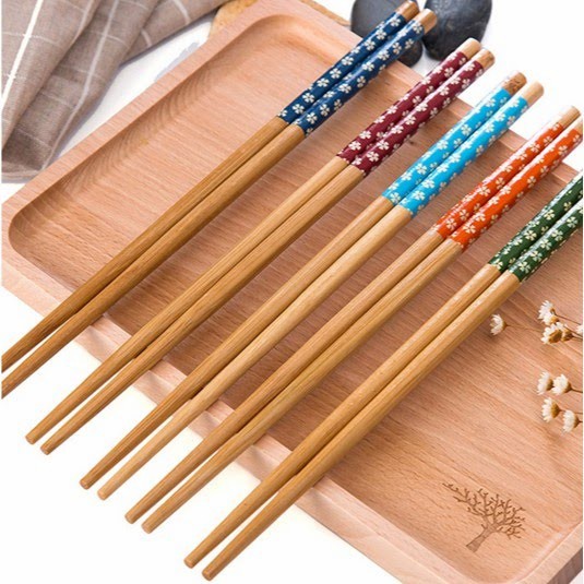 Sumpit Bambu Motif Bunga Sumpit Kayu Mie Sumpit Kayu Bambu alat Makan chopsticks