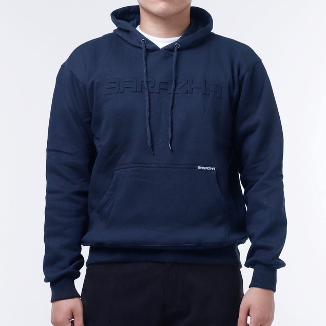 Barazha Hoodie Polos Unisex Cotton Fleece Embossed Navy