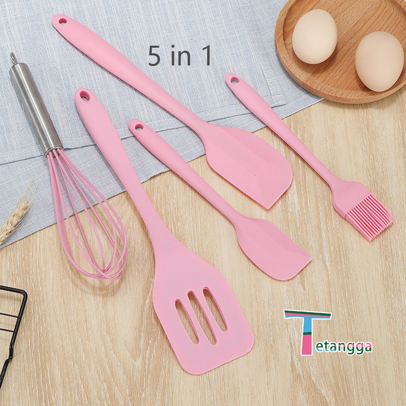 Spatula Peralatan Masak Sutil Silikon Non Stick Cooking Tools Isi 5 Pcs Kitchenware Spatula Set VS