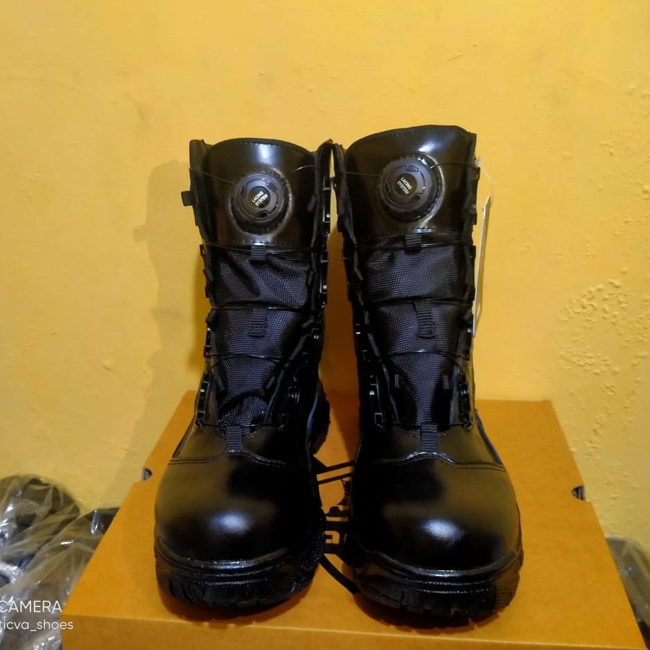 Sepatu pdl tali putar kulit asli lacing system caanggo militery