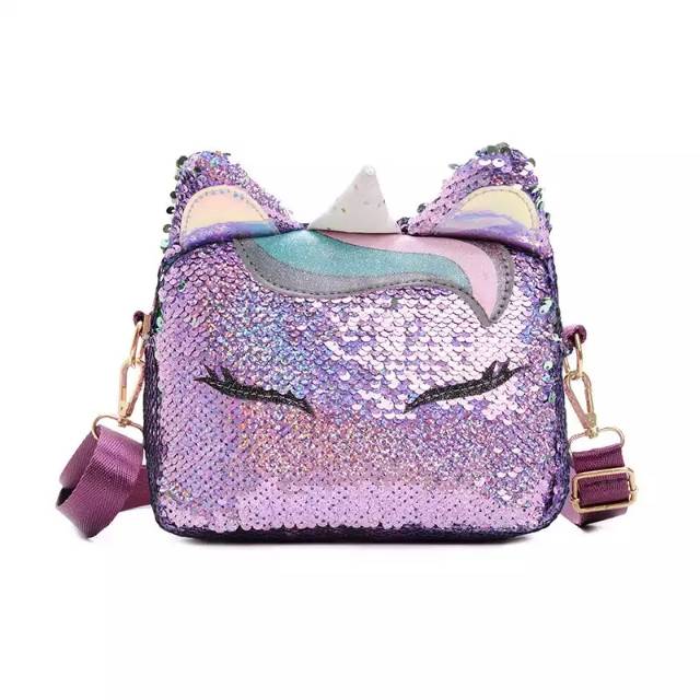 MOMBABY1 Owl Uni - Tas Slempang Anak Motif Sequin Unicorn Owl / Tas Sequin Anak