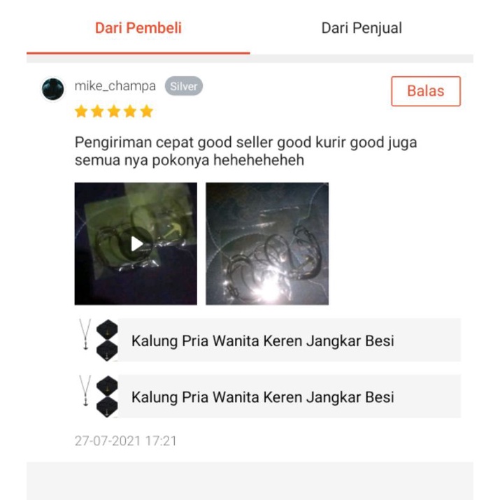 Kalung Tali Pria Wanita Keren Liontin Hitam Bandul Jangkar Besi Anti Karat Unisex Premium Adjustable