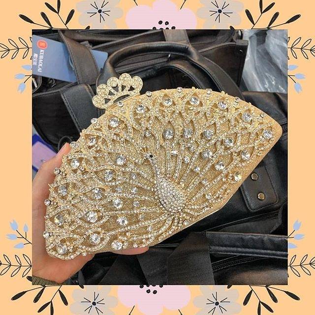 clutch peacock merak charcoal herbal odol gold silver hologram tas pesta import unik bulat segitiga