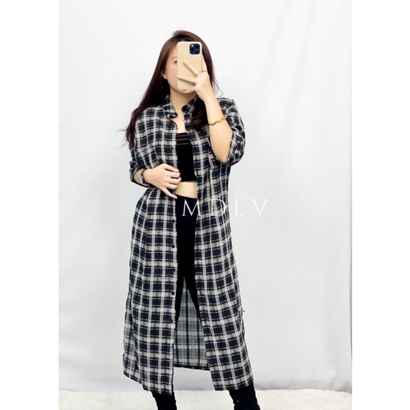 MDLV ~ 9238# Giralda Plaid Shirt Dress Slide Dress Kotak Fashion Import
