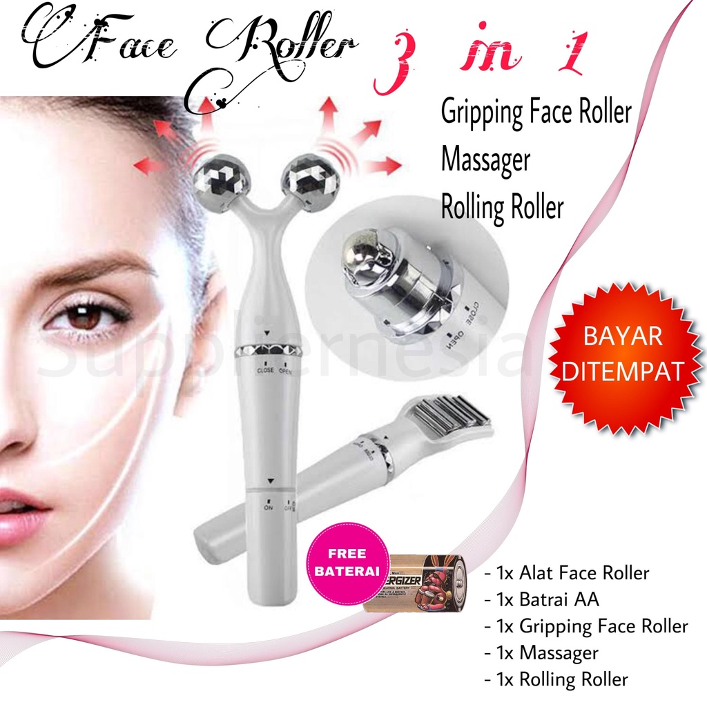 SUPPLIERNESIA - Face Roller Wajah 3 In 1 Original Penirus Pipi Pengencang Kulit Wajah