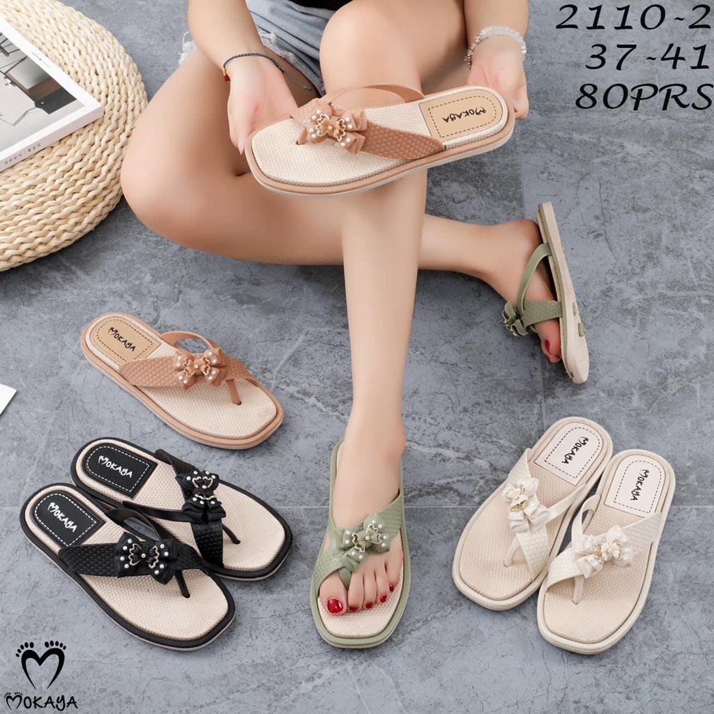 Sandal Jepit Wanita Slip Jempol Silang Pita Samping Super Cantik Import Mokaya / size 37-41 (2110-2)