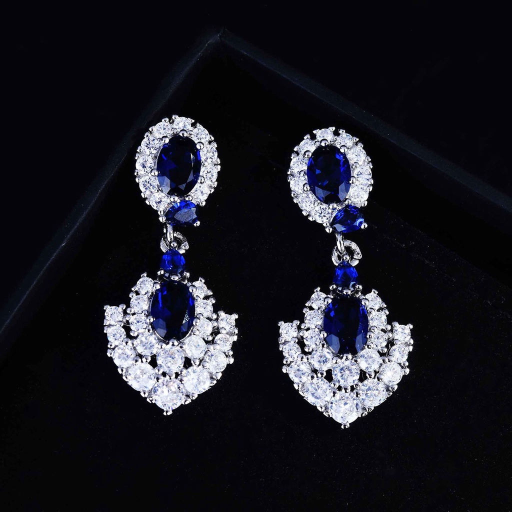 Hu Hu Hu Hu Hu Alat Bantu Pasang Kacamata♡ Anting Tusuk Gantung Wanita Desain Geometri Hias Tanzanite Imitasi Berkilau Untuk Banquet