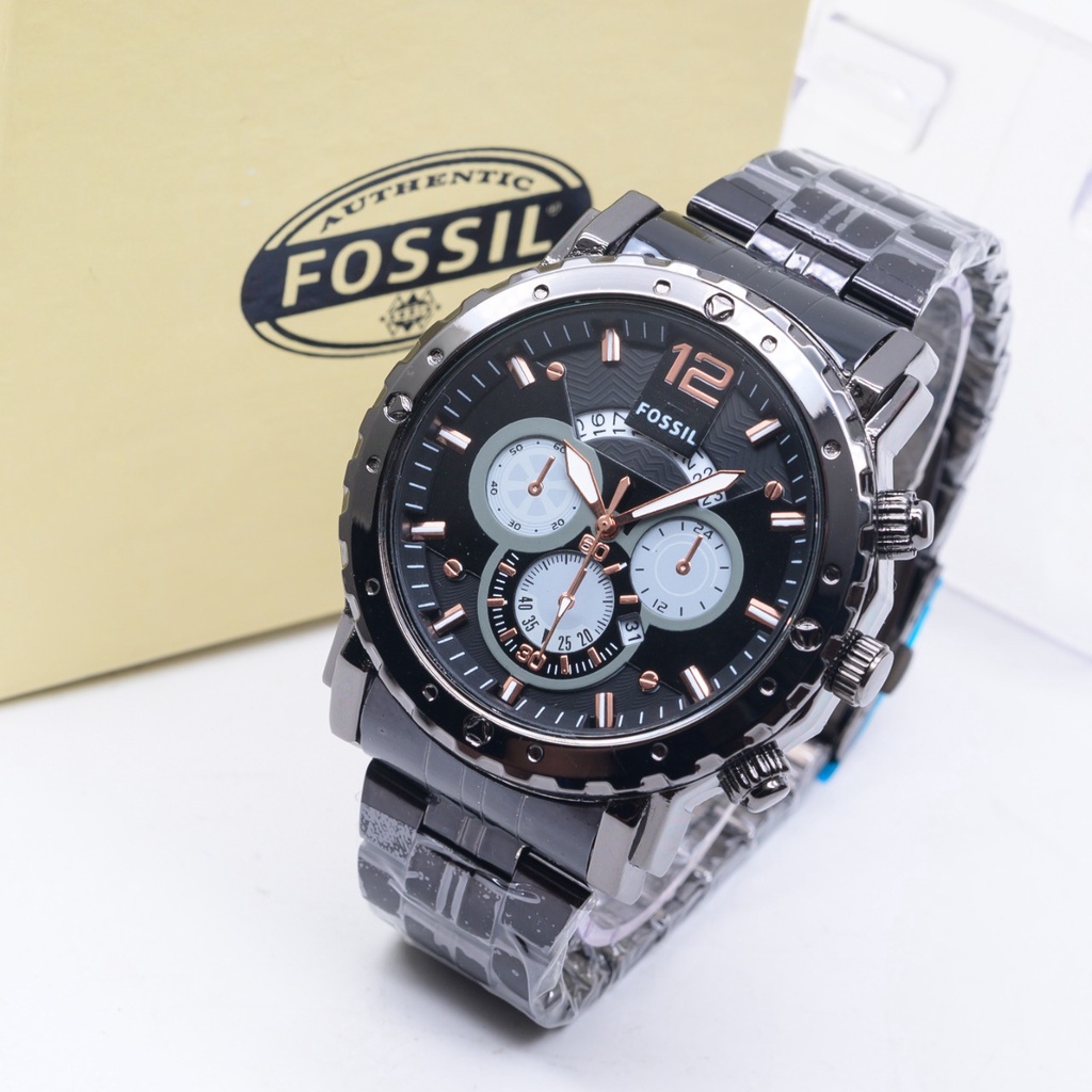 Jam Tangan Pria Fashion H8804B Tali Rantai Tanggal Aktif Chrono Variasi Free Box Exclusive &amp; Baterai