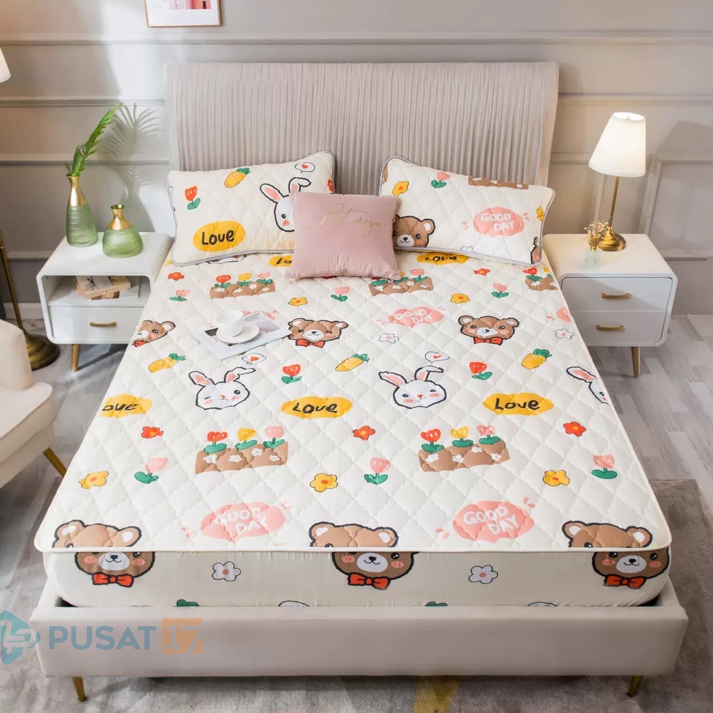 PUSAT17 SPREI WATERPROOF KARAKTER SPREY 160X200CM 180X200CM 200X200CM SPREI ANTI AIR MOTIF / SPREI PROTECTOR MATRAS KASUR 90X200CM 120X200CM-Bear Rabbit