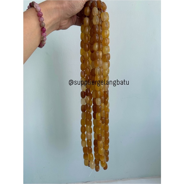 batu alam Penden tabung yellow agate 2 x 1,5 cm coklat bahan craft