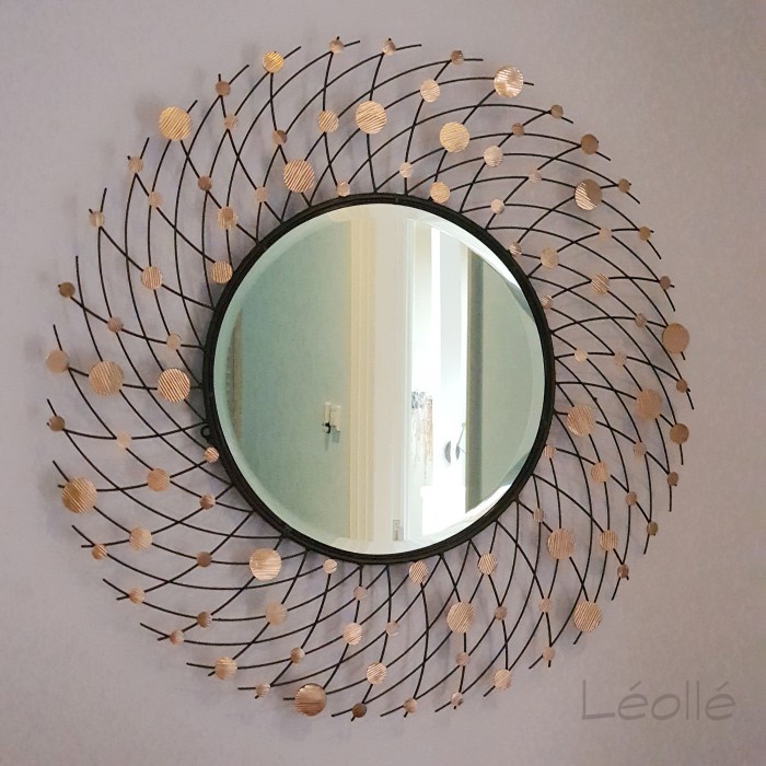 Leolle Hiasan Dinding Cermin Bundar Swirl Copper 95cm Dekorasi Interior Minimalis