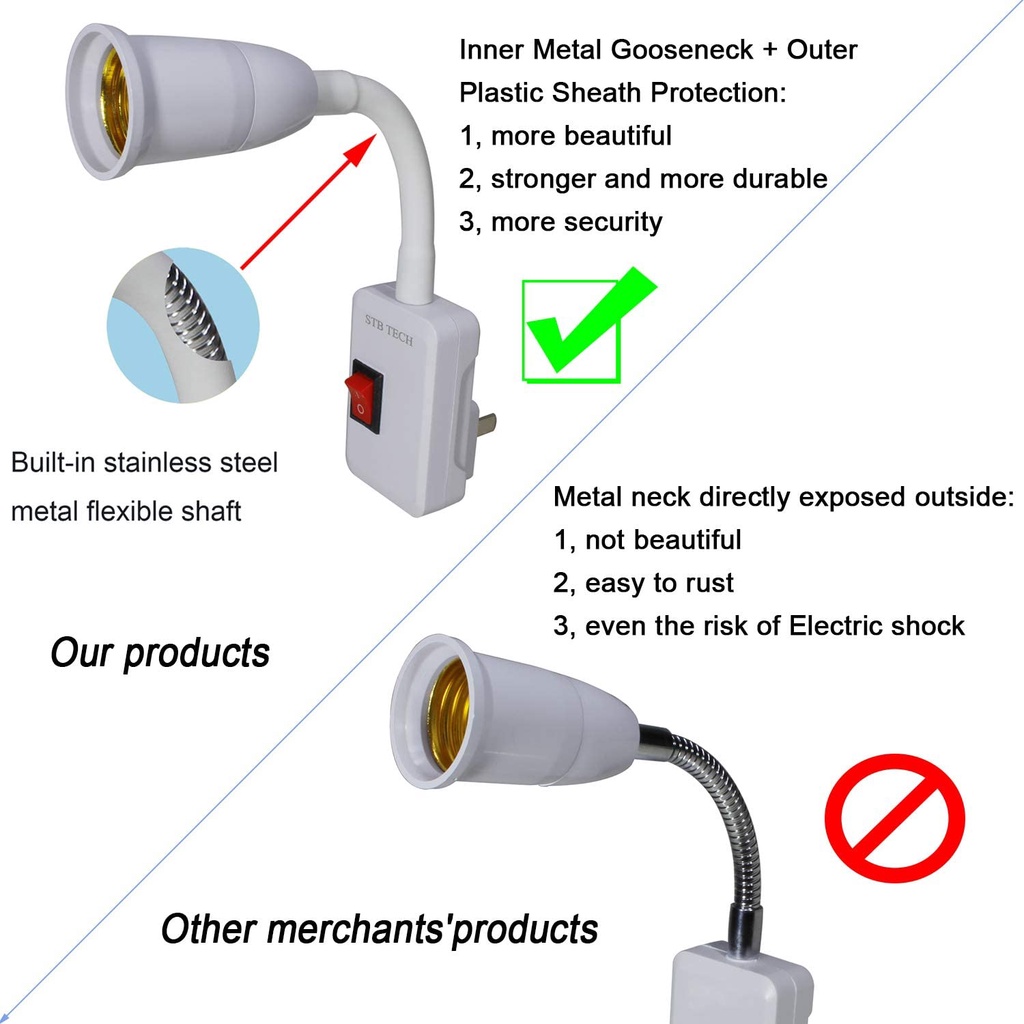 Soket Adapter Lampu E27 110-220V E27 Model Sekrup Dengan Saklar On / Off