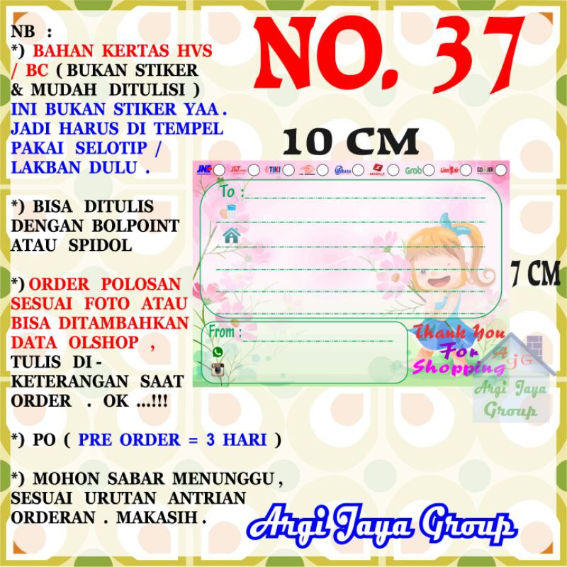 

Label Pengiriman Alamat Olshop Murah Nomer 37 - 10x7cm - Kertas BC (Manila)