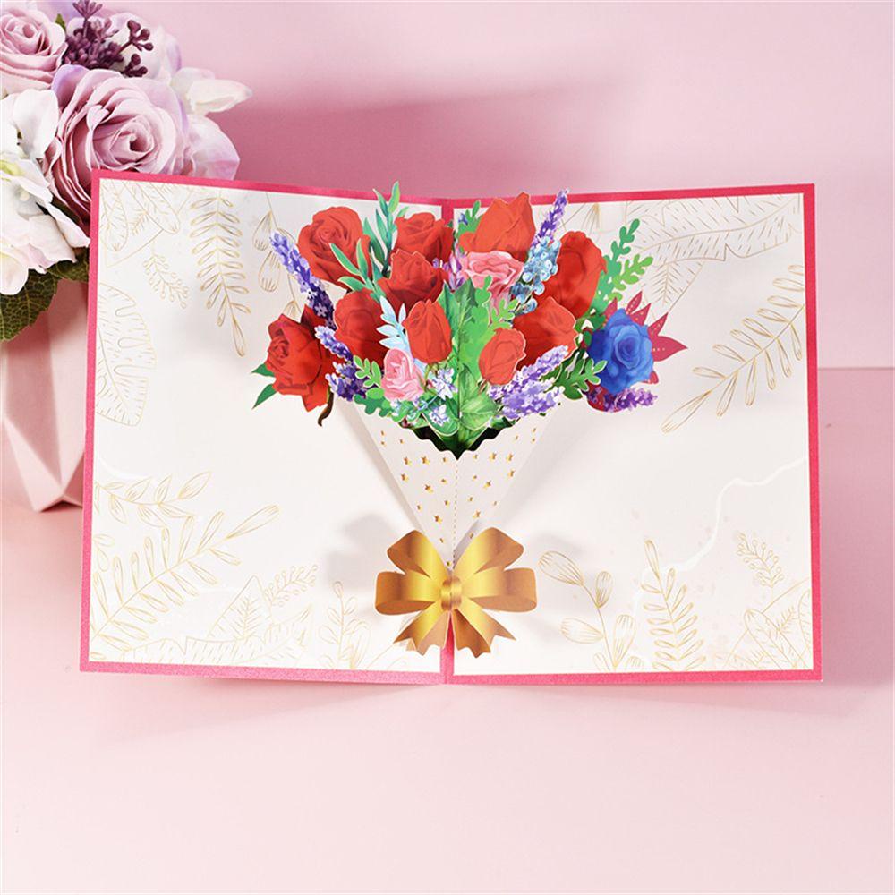 R-flower Mother's Day Greeting card Patung Kertas Undangan Buket Mawar Bunga Kartu Berkat Dengan Amplop Greeting Gift card