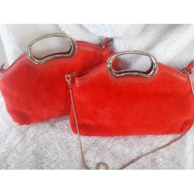 REJECT 04 Tas import selempang bulu fur halus cantik tas import murah