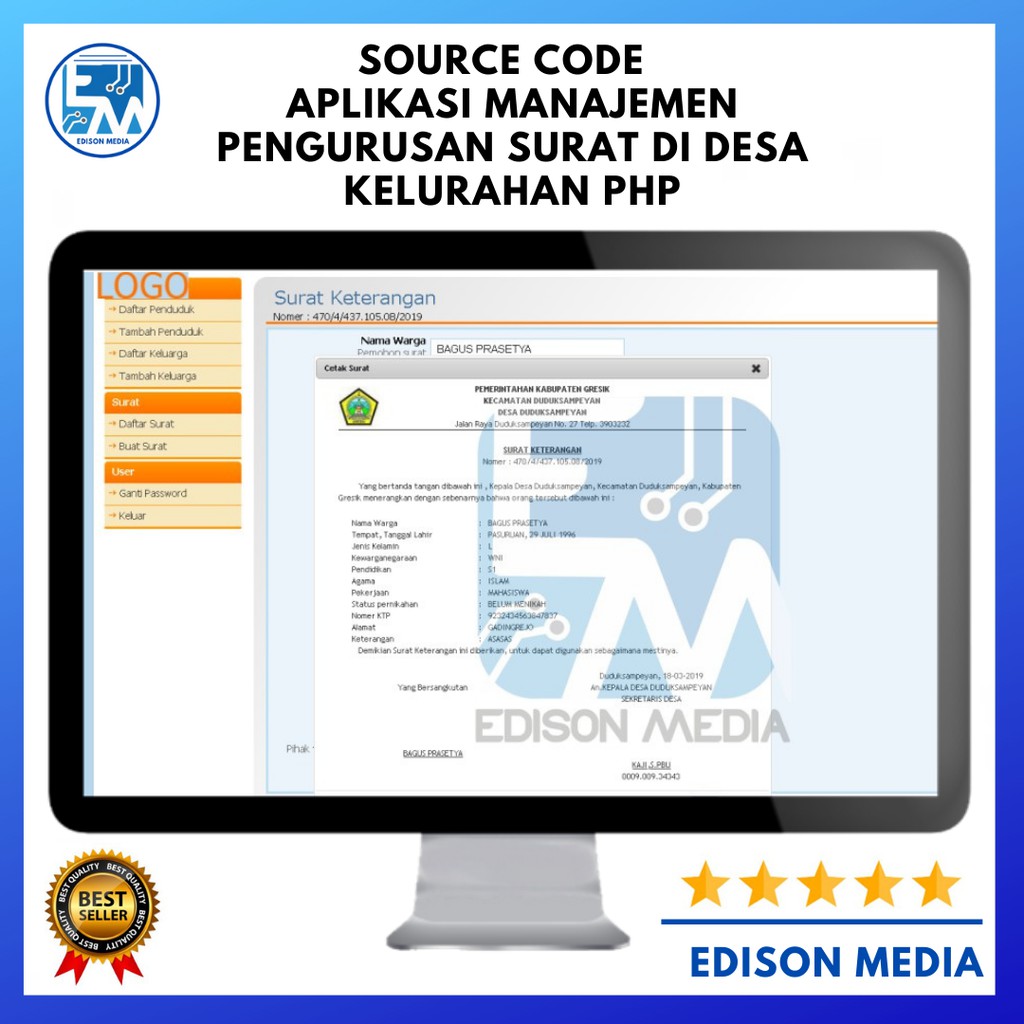 Source Code Aplikasi Manajemen Pengurusan Surat di Desa Kelurahan PHP