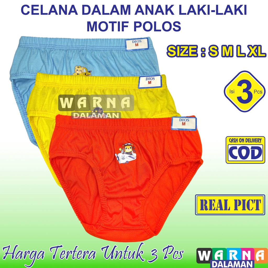 3 Pcs Celana Dalam Anak Laki Laki Cd Anak Cowok Polos Sempak Anak Usia 1-10 Tahun | WARNA DALAMAN