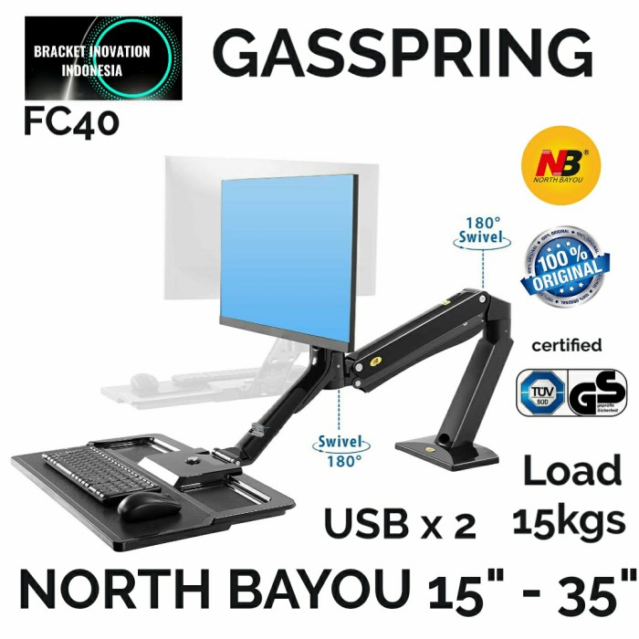 North Bayou NB FC40 24 27 30 32 35 inch Sit Stand Desk Monitor Arm