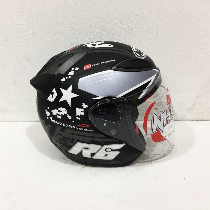 Untuk Anda Helm NHK R6 Motif Pixel Black Silver Doff Hitam Silver Perak Dop