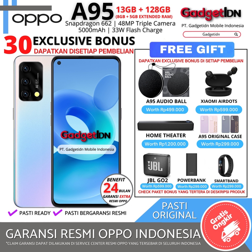 OPPO A95 13/128GB ( 8GB + 5GB EXTEDED RAM ) GARANSI RESMI OPPO