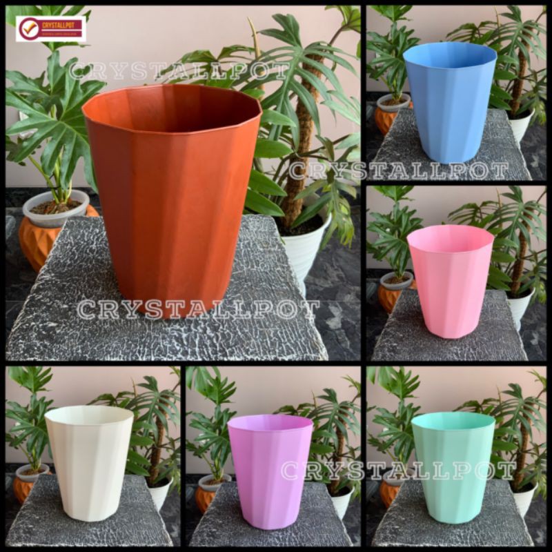 Pot bunga tanaman tinggi HJP twister warna warni 18cm - HJP PT318