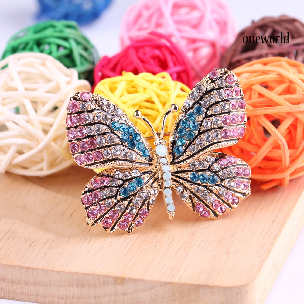 OW@ Colorful Butterfly Rhinestone Brooch Pin Wedding Bridal Scarf Collar Jewelry