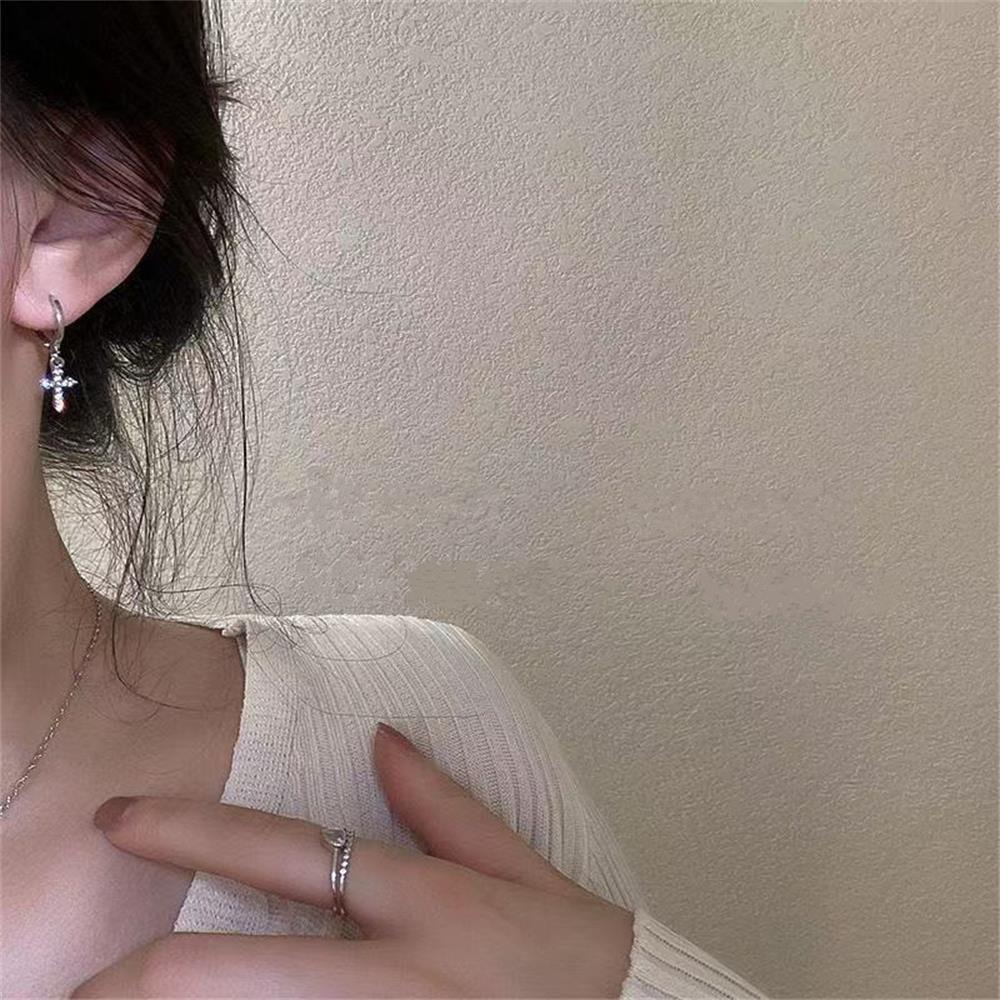 R-bunga Anting Salib Untuk Wanita Gadis Aksesoris Fashion Pesta Mewah Berkilau Berkilau Earrings